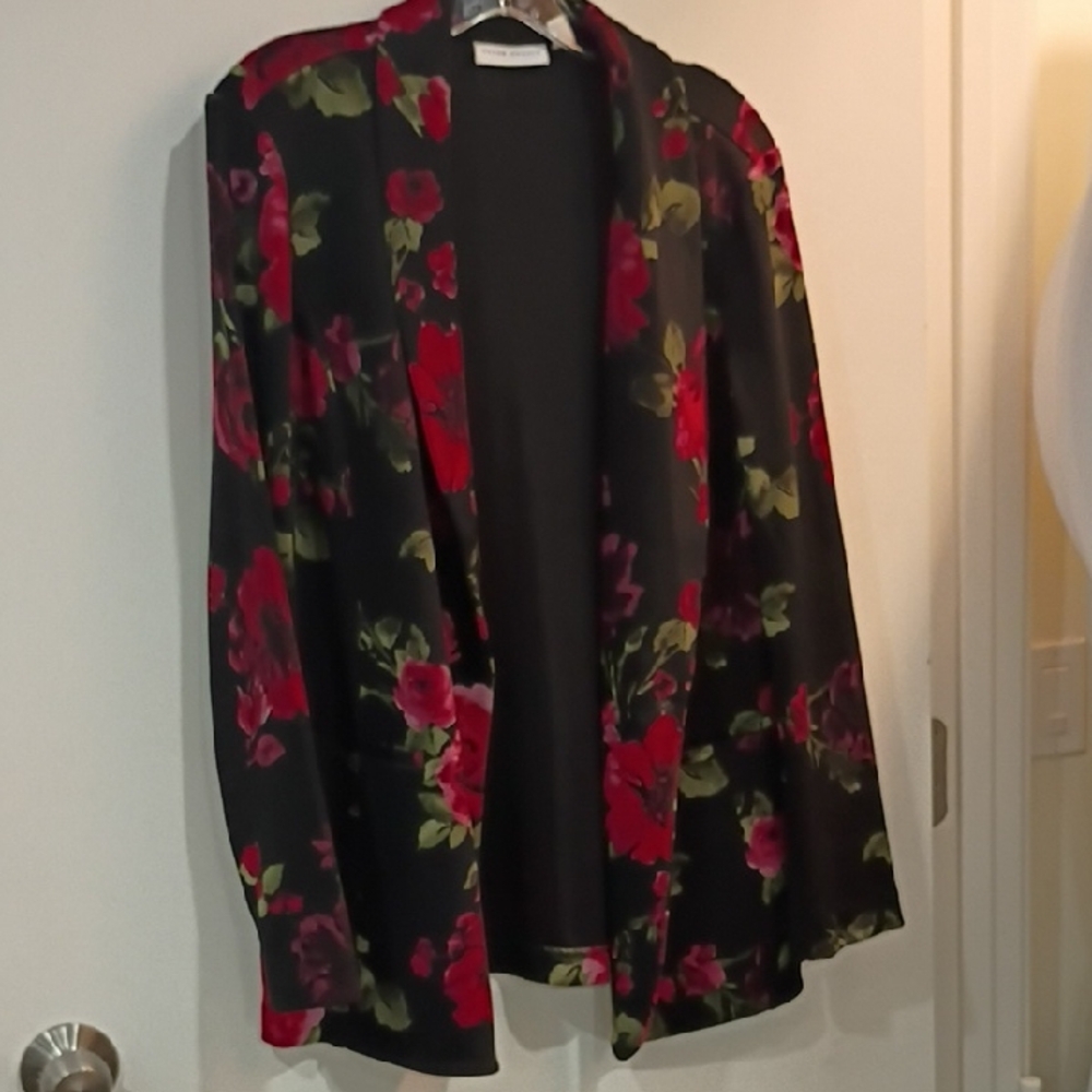Susan Graver Black and Red Floral Blazer